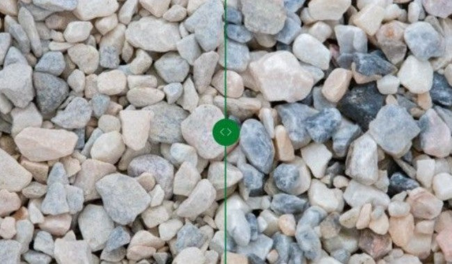 Close-up of flamingo gravel with a green circle marker