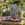 A Burgon & Ball gardening set displayed on a wooden table in a sunny garden. The set includes gardening gloves with a yellow and purple floral print, a trowel, a three-prong fork, and pruning shears, each with its matching branded box.