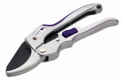 Gardening pruner with purple handle on a white background