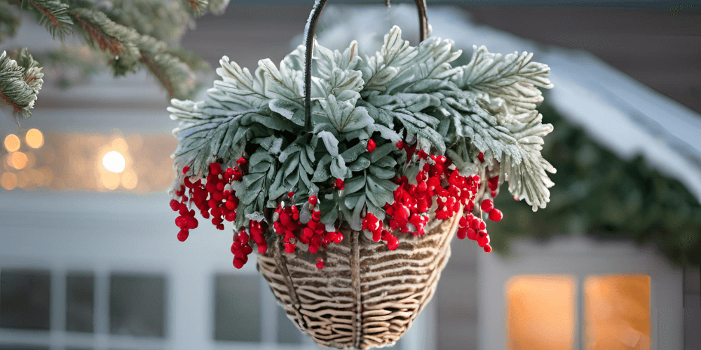 winter hanging basket with berries